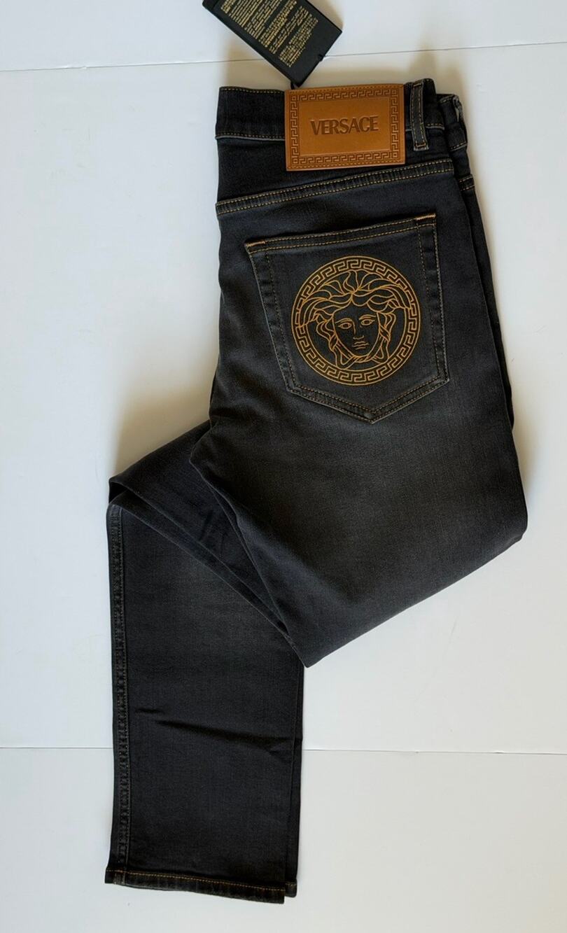 Versace Medusa Embroidered Black Stretch Jeans Men 30 US 1011835 1A13190 NWT